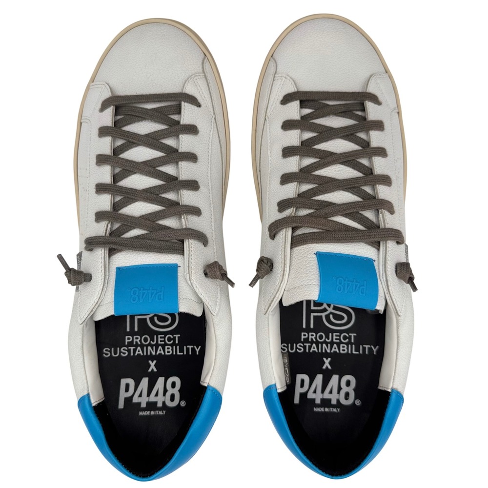 P448 John Project Sustainability Sneakers EU 45 US 11.5 White Blue Leather Italy - Picture 2 of 16